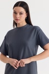 Füme Çizgili Oversize Tişört 4447A