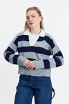 Füme Polo Yaka Çizgili Kazak 24379