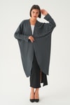 Füme Taş Detay Uzun Kimono 4107A