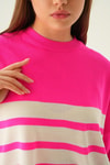 Fuşya Çizgi Detay Oversize Tişört 1454