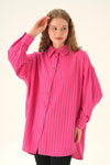 Fuşya Çizgili Oversize Gömlek 4013A