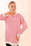 Fuşya Yaka Çıtçıtlı Çizgili Sweat 6868