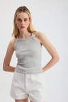 Gri -1121 Sıfır Kol Fitilli Halter Yaka Basic Atlet