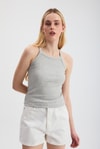 Gri -1121 Sıfır Kol Fitilli Halter Yaka Basic Atlet