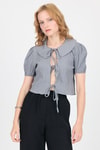 Gri Bağlama Detaylı Bebe Yaka Crop Bluz 8064