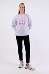 Gri Bisiklet Yaka Kalp Nakışlı Sweat 9175M