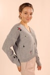 Gri Çiçekli Kısa Hırka 384