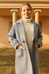 Gri Çift Düğme Oversize Kaban 3554