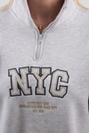 Gri Fermuarlı NYC Nakış Sweat 3665