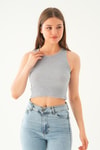 Gri Fitilli Crop Kadın Atlet 1312