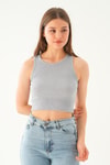 Gri Fitilli Crop Kadın Atlet 1312