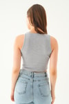 Gri Fitilli Crop Kadın Atlet 1312