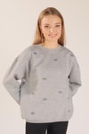 Gri Göz Nakışlı Oversize Sweat 1543