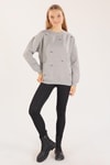 Gri Göz Nakışlı Oversize Sweat 1543