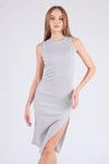 Gri Halter Yaka Yırtmaç Detay Elbise 2615