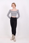 Gri Kare Yaka Çizgili Crop Bluz 9904