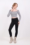 Gri Kare Yaka Çizgili Crop Bluz 9904