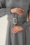 Gri Kol Drape Detay Kemerli Elbise 2659