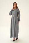 Gri Kol Drape Detay Kemerli Elbise 2659
