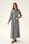 Gri Kol Drape Detay Kemerli Elbise 2659