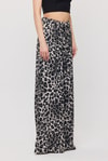 Gri Leopar Desen Bel Bağcık Pantolon 9410