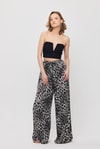 Gri Leopar Desen Bel Bağcık Pantolon 9410