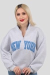 Gri New York Baskılı Fermuarlı Sweat 3623