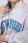 Gri New York Baskılı Fermuarlı Sweat 3623