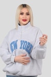 Gri New York Baskılı Fermuarlı Sweat 3623