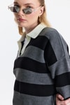 Gri Polo Yaka Çizgili Kazak 24379