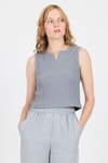 Gri V Yaka Kolsuz Crop Bluz 8027