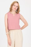 Gül V Yaka Kolsuz Crop Bluz 8027