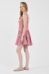 Günlük Elbiseler-Gül Düğmeli Askılı Kat Etekli Mini Elbise 8042A-rulem