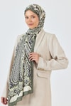 Haki-Siyah Retro Desenli Şal 5684