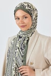 Haki-Siyah Retro Desenli Şal 5684