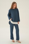 İndigo Parçalı Tunik Pantolon Takım 4090A
