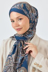 İndigo Retro Desenli Şal 4002