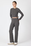 Kadın Alt-Üst Takım-Antrasit Fitilli Crop Bluz Pantolon İkili Takımı 8114A-rulem
