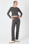 Kadın Alt-Üst Takım-Antrasit Fitilli Crop Bluz Pantolon İkili Takımı 8114A-rulem