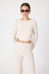 Kadın Alt-Üst Takım-Bej Fitilli Crop Bluz Pantolon İkili Takımı 8114A-rulem