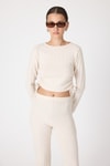 Kadın Alt-Üst Takım-Bej Fitilli Crop Bluz Pantolon İkili Takımı 8114A-rulem