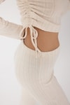 Kadın Alt-Üst Takım-Bej Fitilli Crop Bluz Pantolon İkili Takımı 8114A-rulem