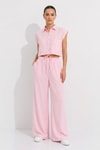 Kadın Alt-Üst Takım-Cepli crop Gömlek Pantolon Takım 7157 Pembe -rulem