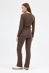 Kadın Alt-Üst Takım-Kahve Fitilli Crop Bluz Pantolon İkili Takımı 8114A-rulem