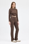 Kadın Alt-Üst Takım-Kahve Fitilli Crop Bluz Pantolon İkili Takımı 8114A-rulem