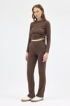 Kadın Alt-Üst Takım-Kahve Fitilli Crop Bluz Pantolon İkili Takımı 8114A-rulem