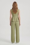 Kadın Alt-Üst Takım-Sıfır Kol Peplum Bluz Bol Paça Pantolon Takım 18007 Haki -rulem