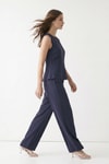 Kadın Alt-Üst Takım-Sıfır Kol Peplum Bluz Bol Paça Pantolon Takım 18007 Füme -rulem