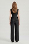 Kadın Alt-Üst Takım-Sıfır Kol Peplum Bluz Bol Paça Pantolon Takım 18007 Siyah -rulem