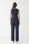 Kadın Alt-Üst Takım-Sıfır Kol Peplum Bluz Bol Paça Pantolon Takım 18007 Füme -rulem